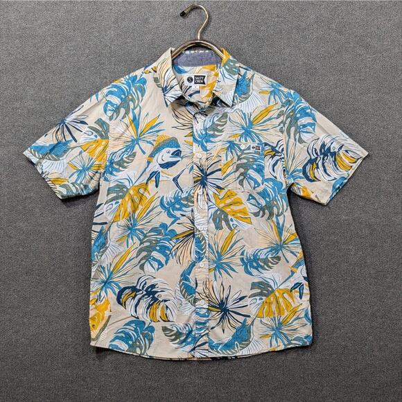 Salty Crew Hawaiian Shirt Mens Medium Button Up Fishing Tropical - Picture 1 of 11